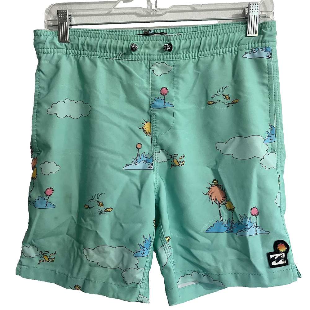 Dr. Seuss x Billabong Lorax Board Shorts Swim Trunks Suit Boys Medium Aqua Blue